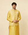 alt message - Manyavar Men Mustard Yellow Medallion Patterned Jacket image number 0