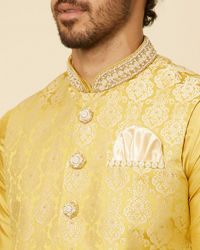 Manyavar Men Mustard Yellow Medallion Patterned Jacket