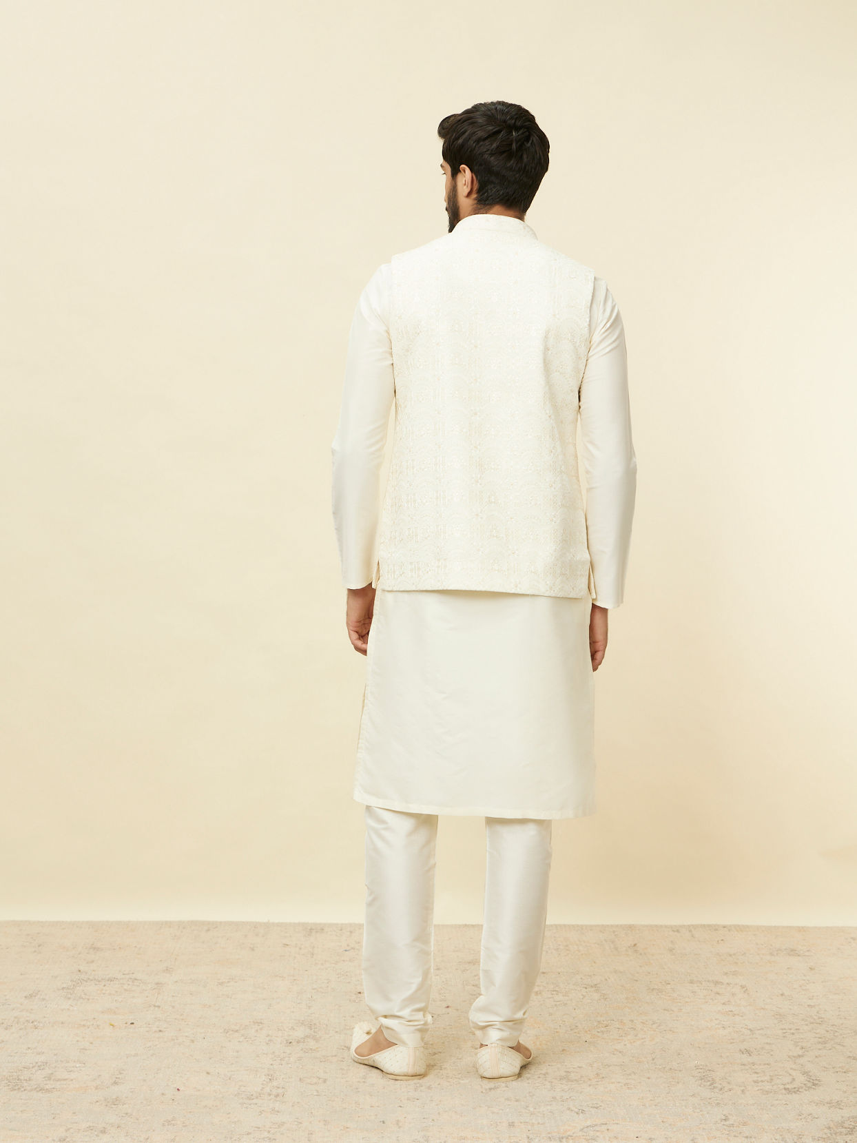 Manyavar Men Sea Salt White Courtly Patterned Jacket