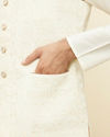 Manyavar Men Sea Salt White Courtly Patterned Jacket