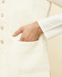 Manyavar Men Sea Salt White Courtly Patterned Jacket