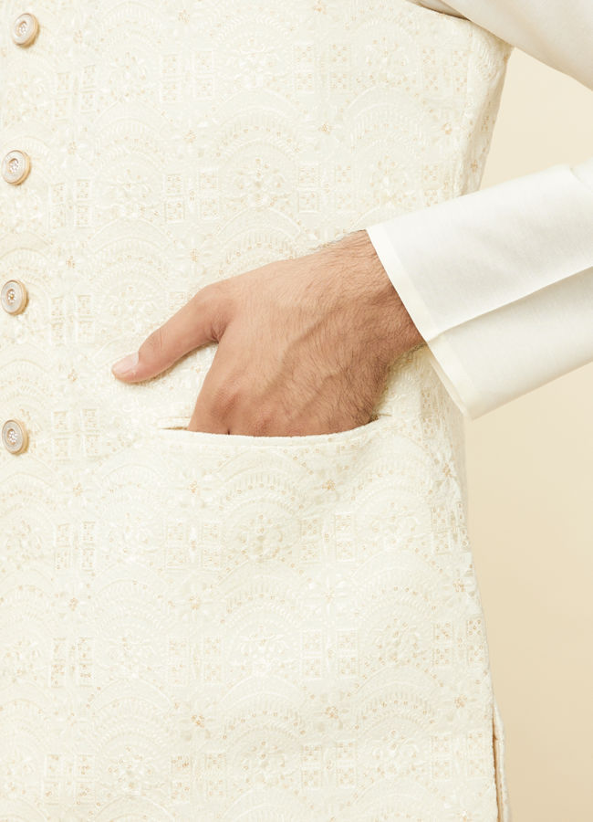 Manyavar Men Sea Salt White Courtly Patterned Jacket