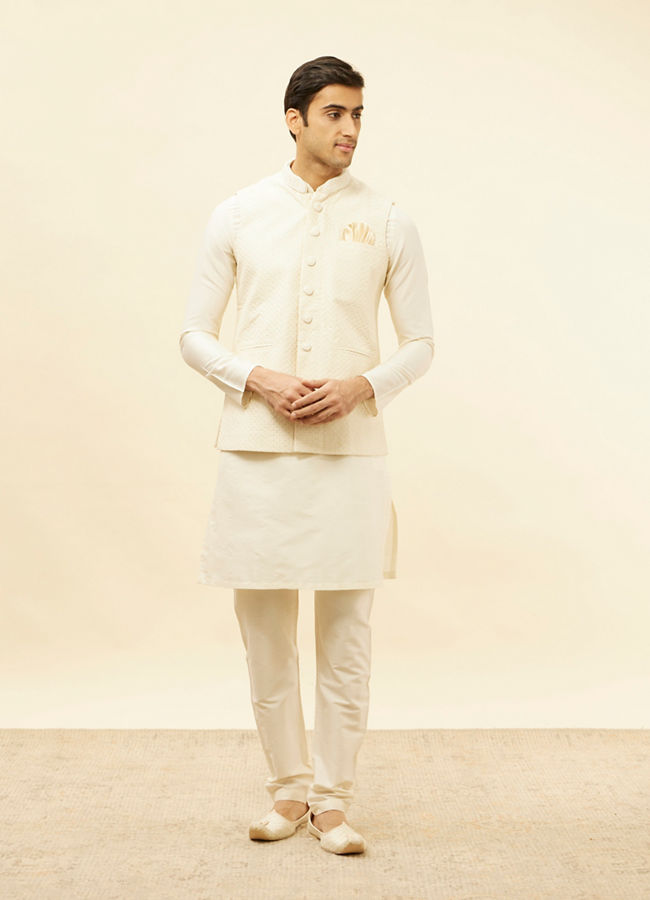 Manyavar Men Light Beige Sequined Jacket