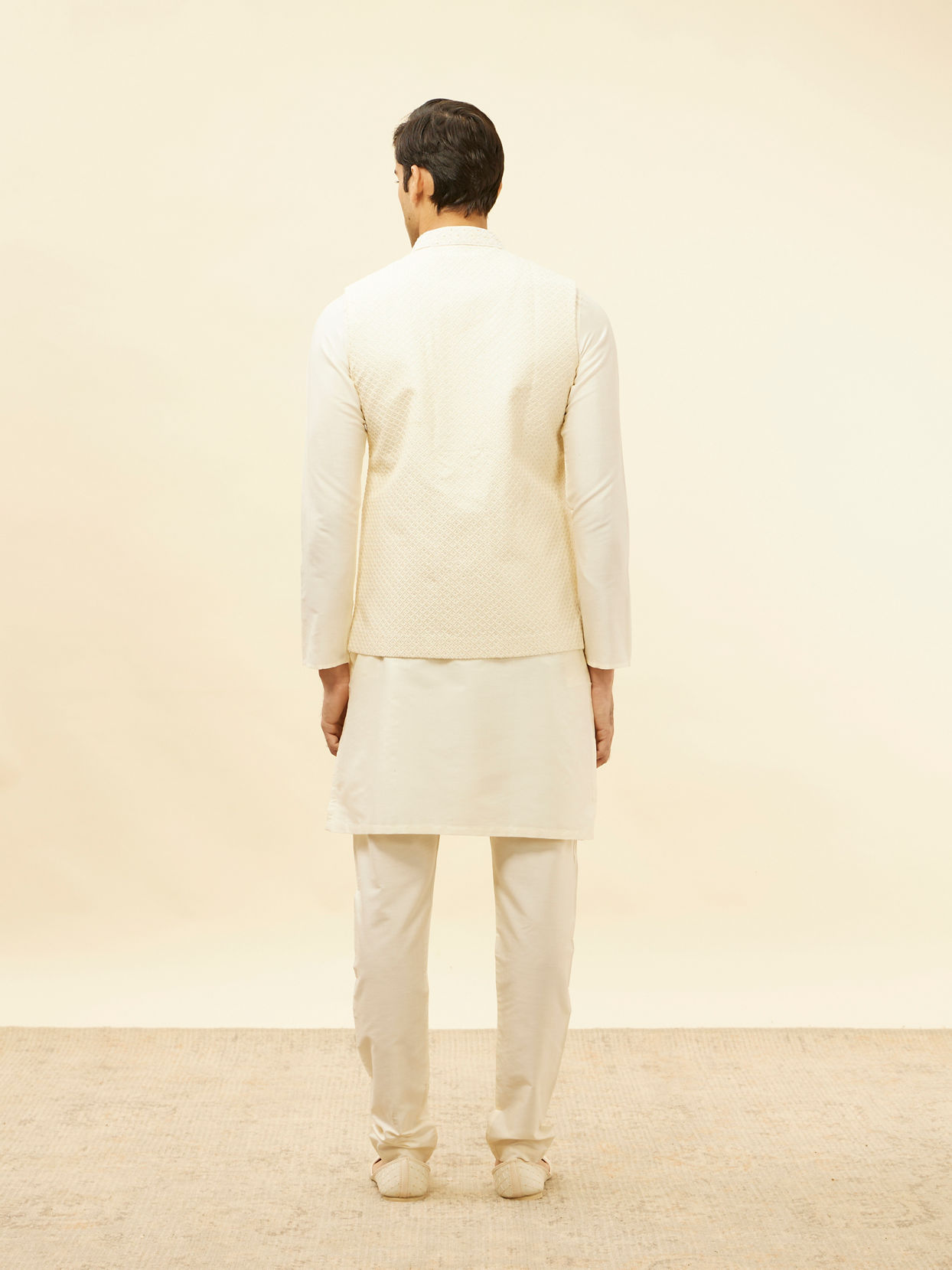 Manyavar Men Light Beige Sequined Jacket