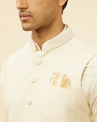 Manyavar Men Light Beige Sequined Jacket