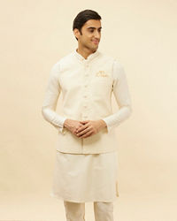 Manyavar Men Light Beige Sequined Jacket