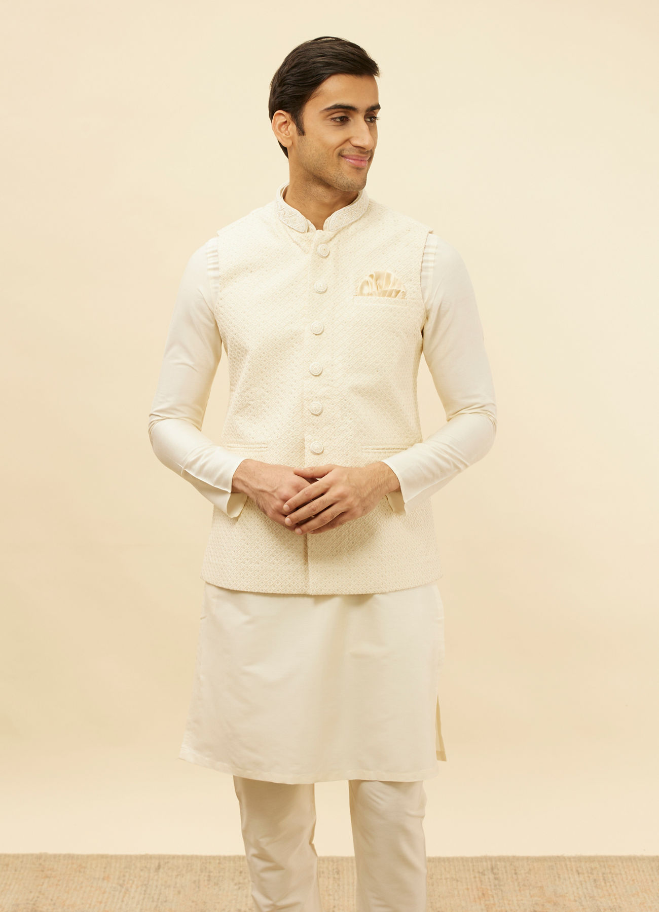 Manyavar Men Light Beige Sequined Jacket