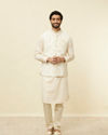 Manyavar Men Sand Beige Argyle Patterned Jacket