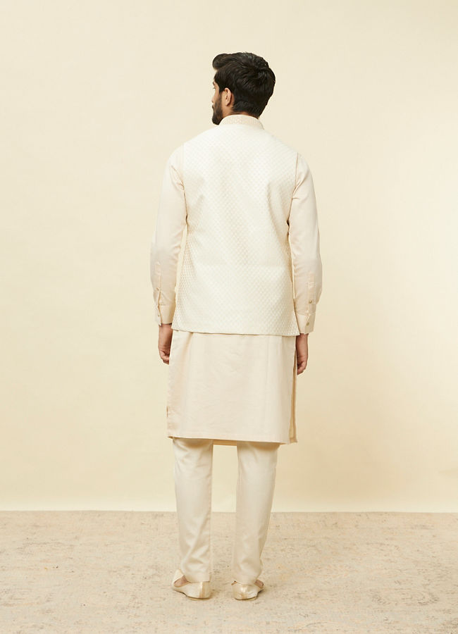 Manyavar Men Sand Beige Argyle Patterned Jacket