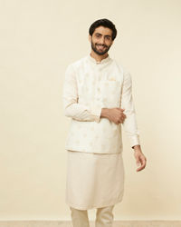 Manyavar Men Sand Beige Argyle Patterned Jacket