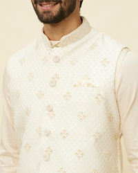 Manyavar Men Sand Beige Argyle Patterned Jacket