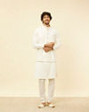 Manyavar Men Warm White Lattice Patterned Sequinned Jacket