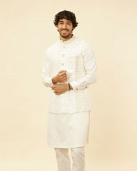 Manyavar Men Warm White Lattice Patterned Sequinned Jacket