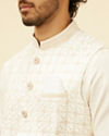 alt message - Manyavar Men Warm White Lattice Patterned Sequinned Jacket image number 1