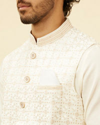 Manyavar Men Warm White Lattice Patterned Sequinned Jacket