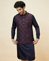 alt message - Manyavar Men Midnight Blue Floral Pattern Jacket image number 0