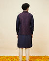 Manyavar Men Midnight Blue Floral Pattern Jacket