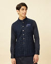 Manyavar Men Sapphire Blue Diamond Patterned Jacket