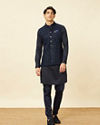 alt message - Manyavar Men Sapphire Blue Diamond Patterned Jacket image number 2