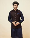 alt message - Manyavar Men Deep Blue Sequined Jacket image number 0