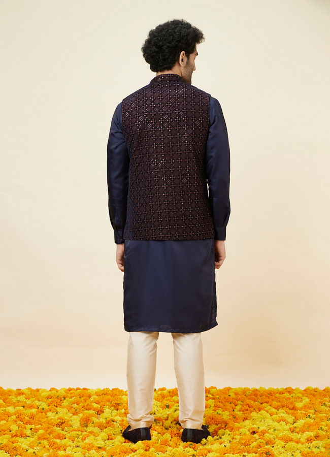 alt message - Manyavar Men Deep Blue Sequined Jacket image number 3