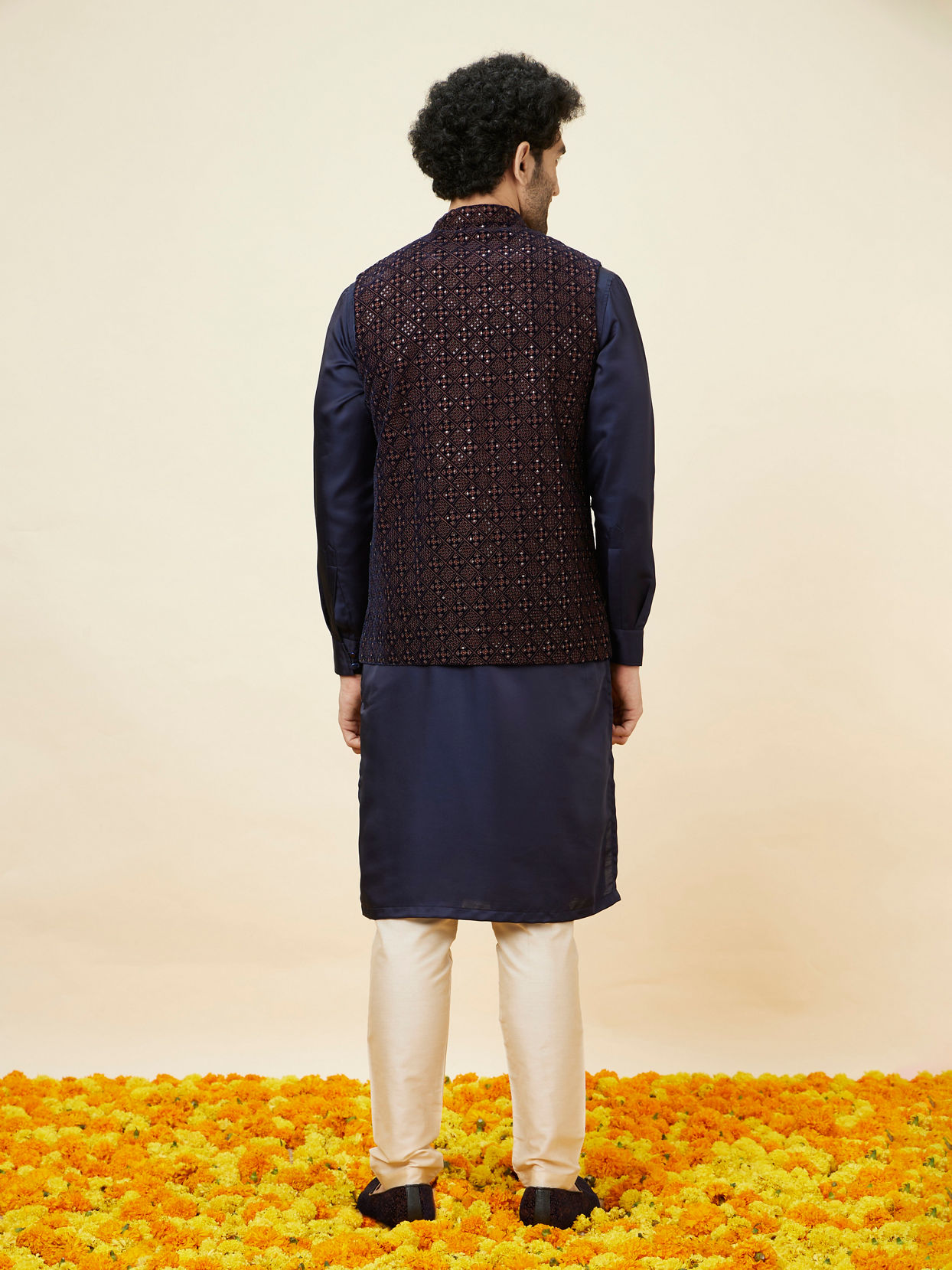 Manyavar Men Deep Blue Sequined Jacket