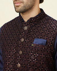 Manyavar Men Deep Blue Sequined Jacket