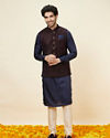 alt message - Manyavar Men Deep Blue Sequined Jacket image number 2