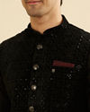 Manyavar Men Midnight Black Diamond Patterned Jacket image number 1