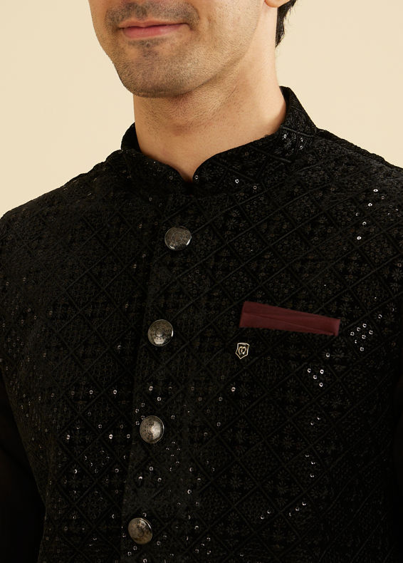 Manyavar Men Midnight Black Diamond Patterned Jacket