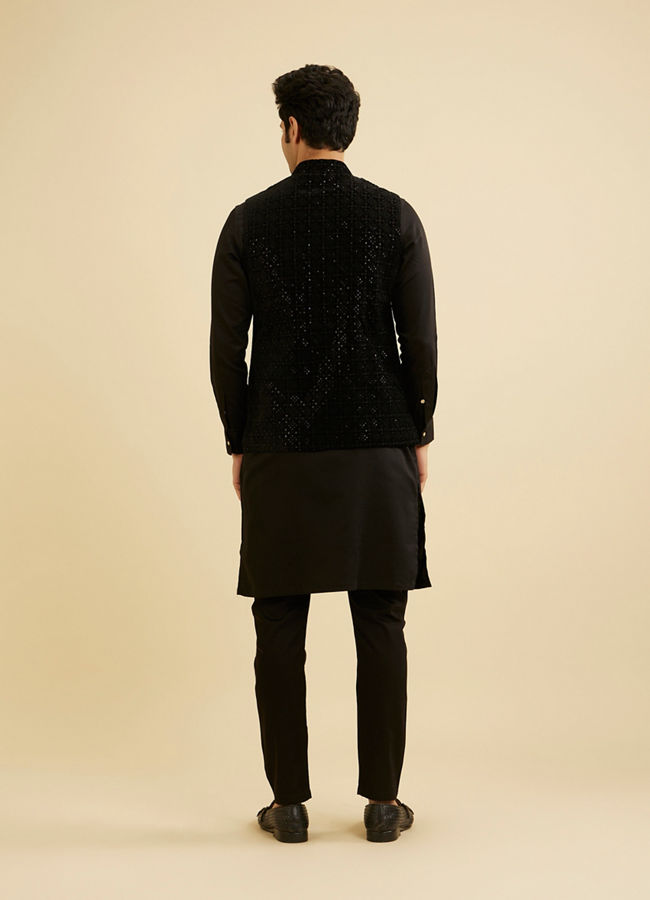 Manyavar Men Midnight Black Diamond Patterned Jacket