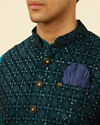 Teal Blue Sequined Embroidered Jacket image number 1