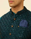 Manyavar Men Teal Blue Sequined Embroidered Jacket