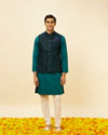 Manyavar Men Teal Blue Sequined Embroidered Jacket