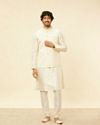 Manyavar Men Soft Cream Floral Jaal Patterned Jacket