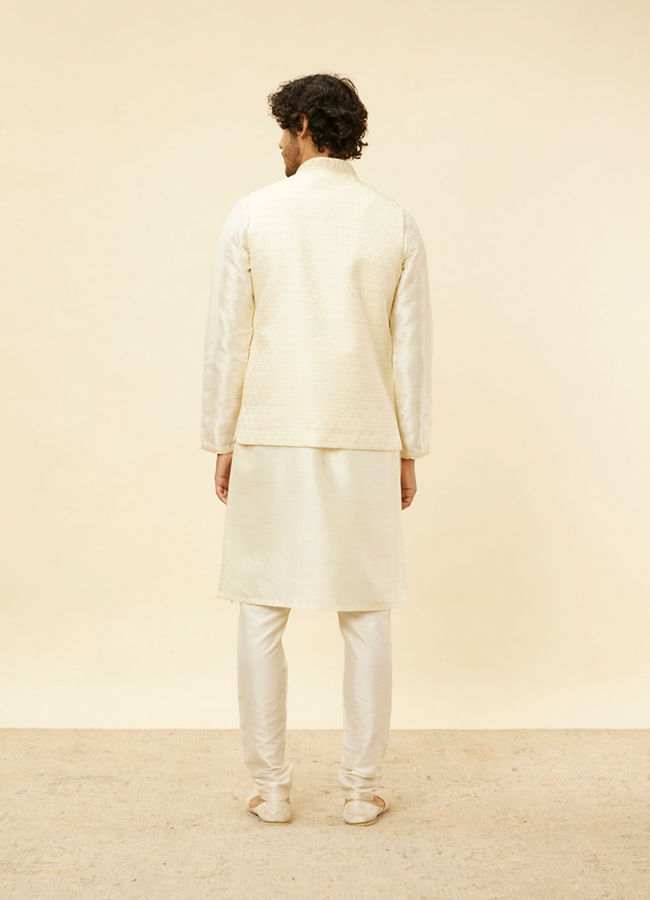 Manyavar Men Soft Cream Floral Jaal Patterned Jacket