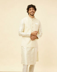 Manyavar Men Soft Cream Floral Jaal Patterned Jacket