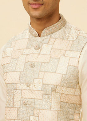 Manyavar Men Petal Pink Abstract Geometric Patterned Sequined Jacket