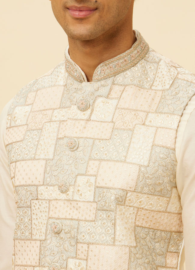 Manyavar Men Petal Pink Abstract Geometric Patterned Sequined Jacket