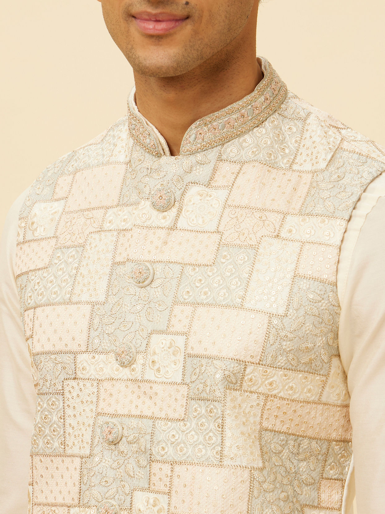 Manyavar Men Petal Pink Abstract Geometric Patterned Sequined Jacket