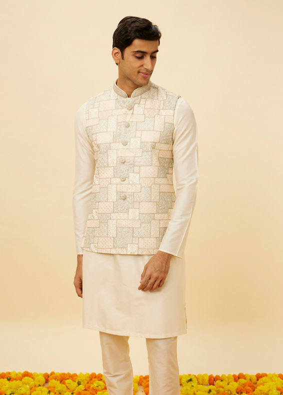 Manyavar Men Petal Pink Abstract Geometric Patterned Sequined Jacket