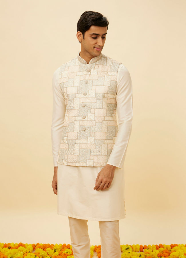 Manyavar Men Petal Pink Abstract Geometric Patterned Sequined Jacket