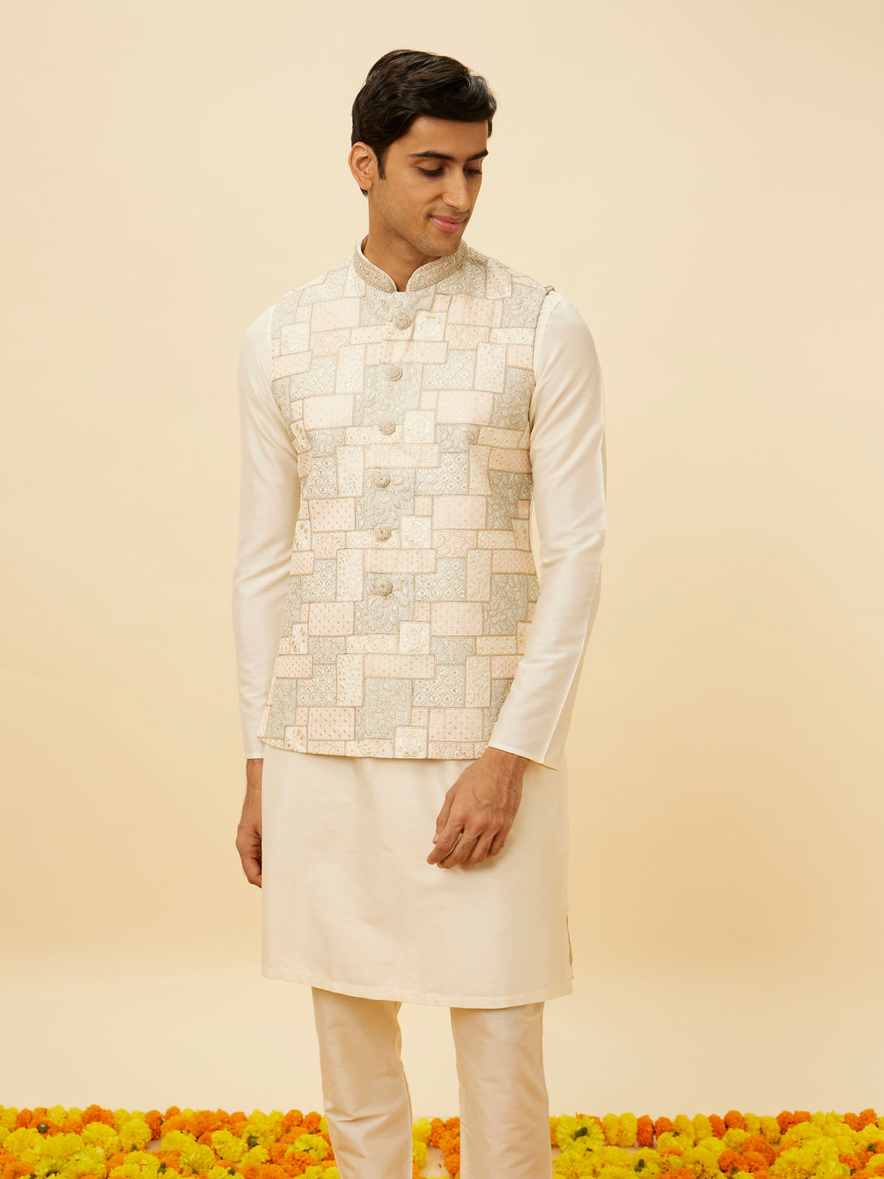 Manyavar Men Petal Pink Abstract Geometric Patterned Sequined Jacket