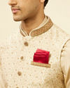 alt message - Manyavar Men Golden Cream Embellished Collar Jacket image number 1