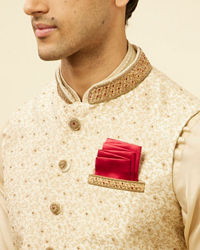 Manyavar Men Golden Cream Embellished Collar Jacket