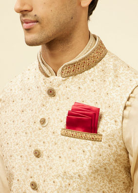 Manyavar Men Golden Cream Embellished Collar Jacket
