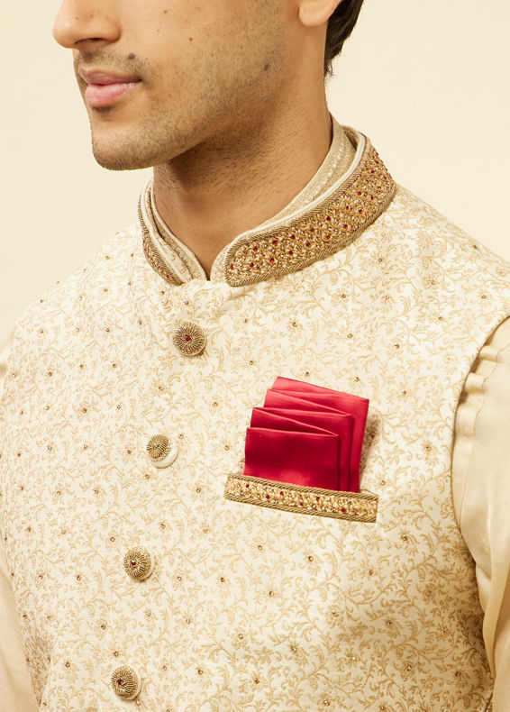 Manyavar Men Golden Cream Embellished Collar Jacket