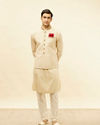 Manyavar Men Golden Cream Embellished Collar Jacket