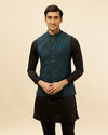 Manyavar Men Imperial Blue Grid Patterned Jacket image number 0