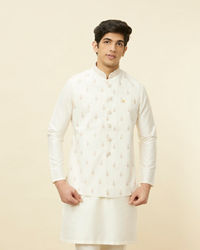 Manyavar Men Cream White Buta Patterned Jacket